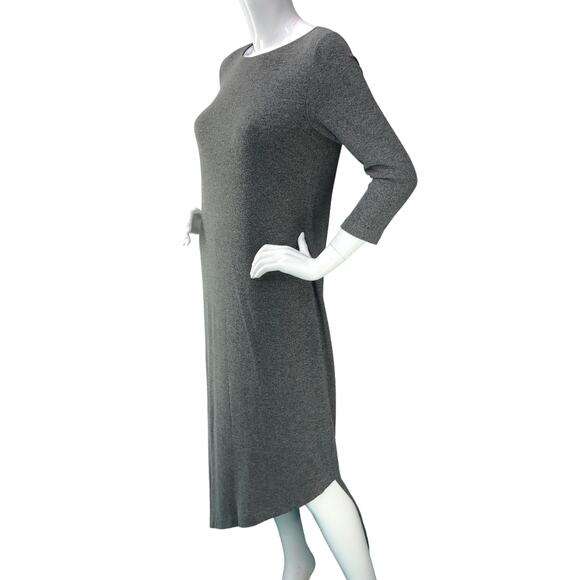Chicos Womens Size 00 US 2 Heathered Shift Dress Midi Gray Stretch Crew Neck - Picture 4 of 16